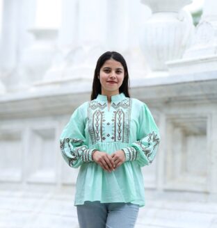 Serenity Mint Embroidered Cotton Top