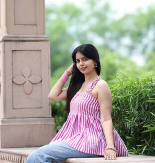 Rose Candy Striped Cotton Tie-Up Top